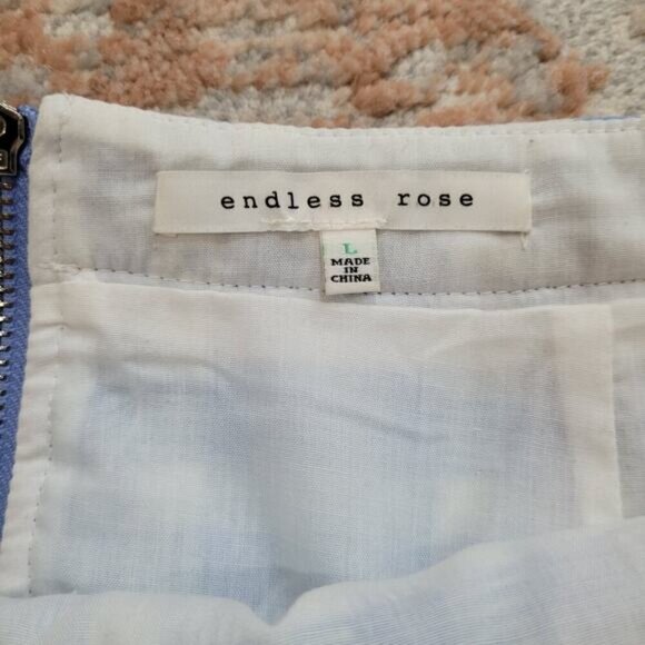 Endless Rose Blue Plaid Skirt with Crocheted Lace Hem - Size Large - Picture 8 of 9